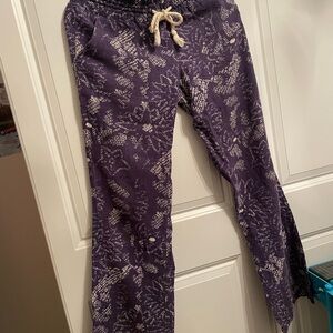 Roxy Women’s Purple Print Beachy Pants with Rope Drawstring and Pockets